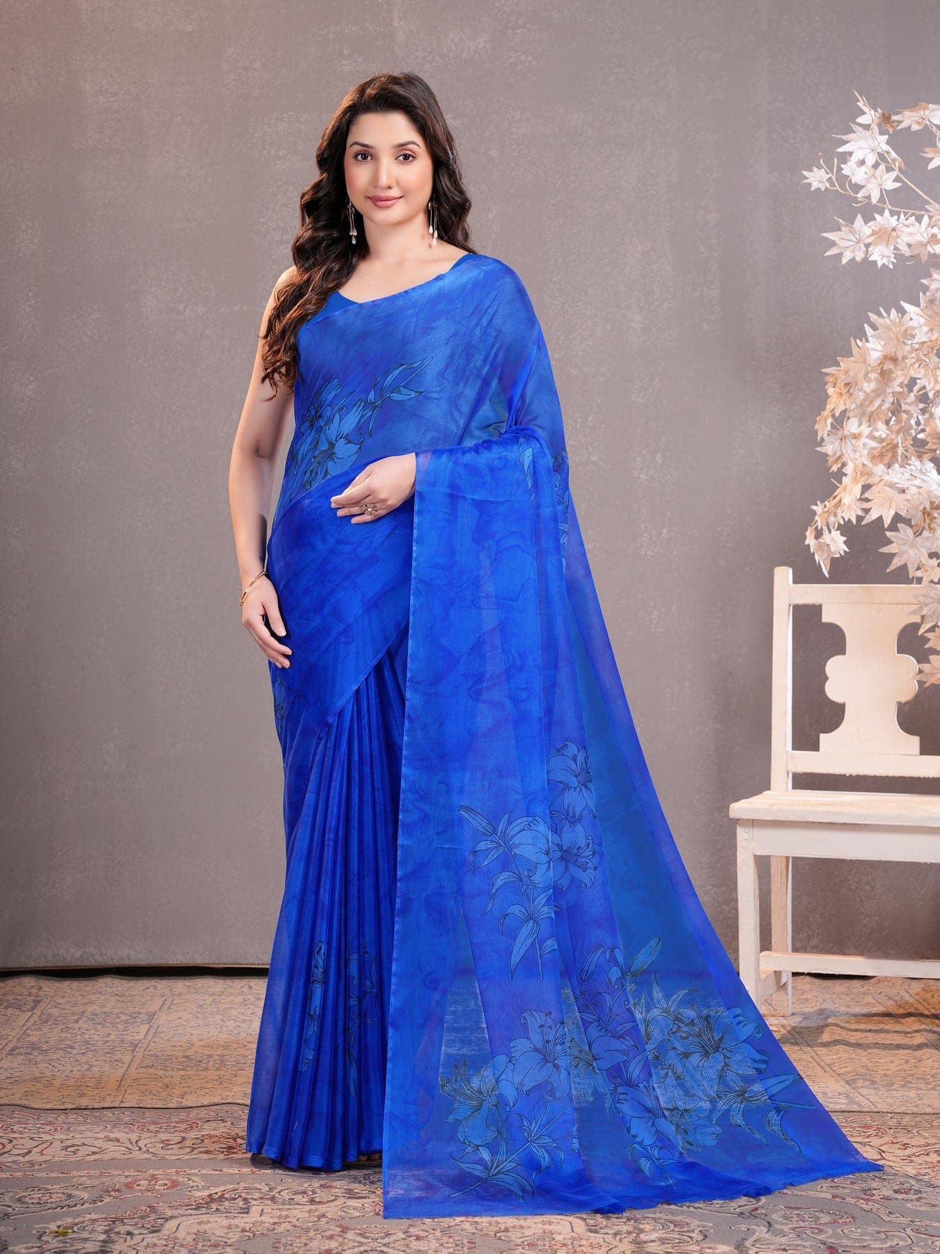 Women's Blue Festive Floral Saree