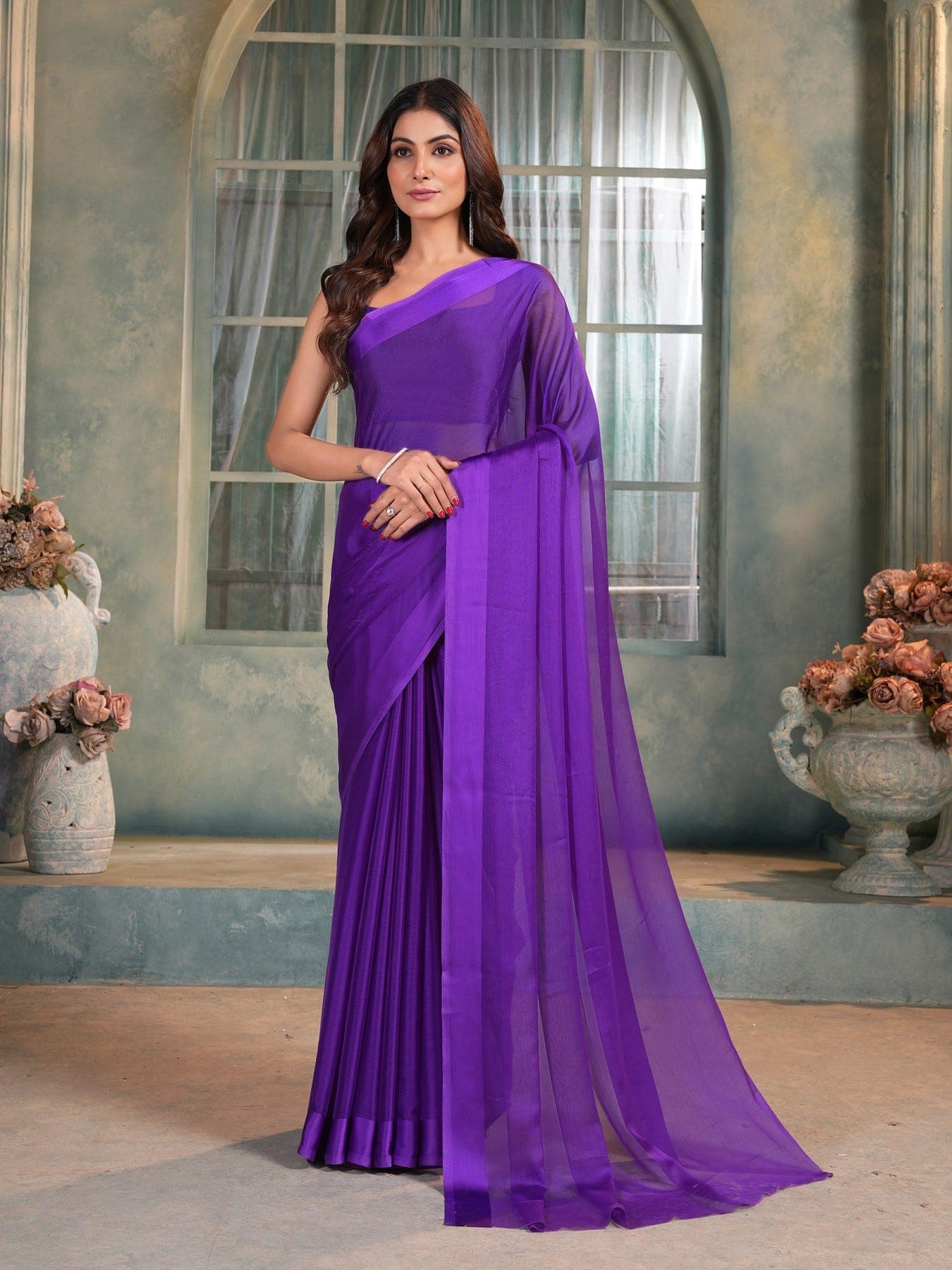 Women's Purple Festive Printed Saree