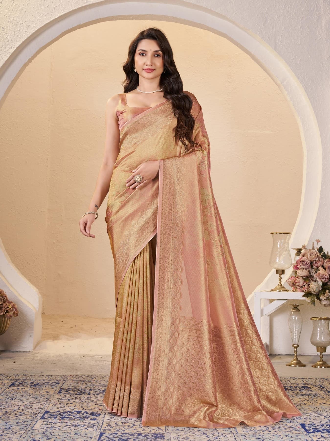 Women's Beige Festive Jacquard Saree