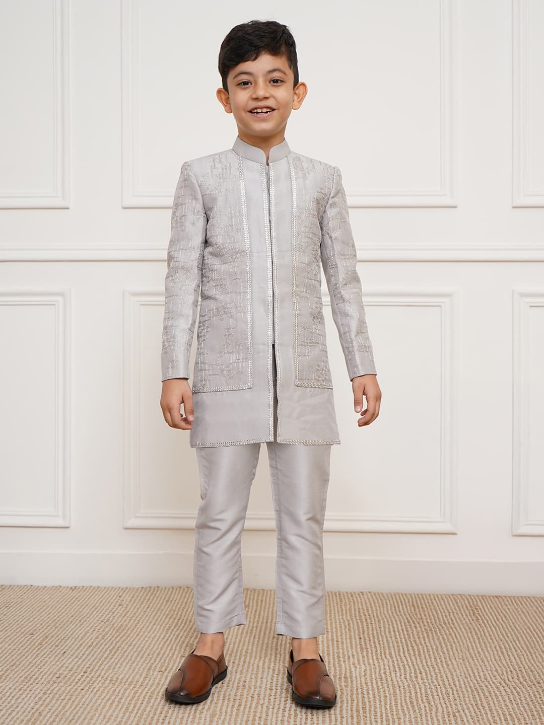 Boys Silver Indo Western and Pant set