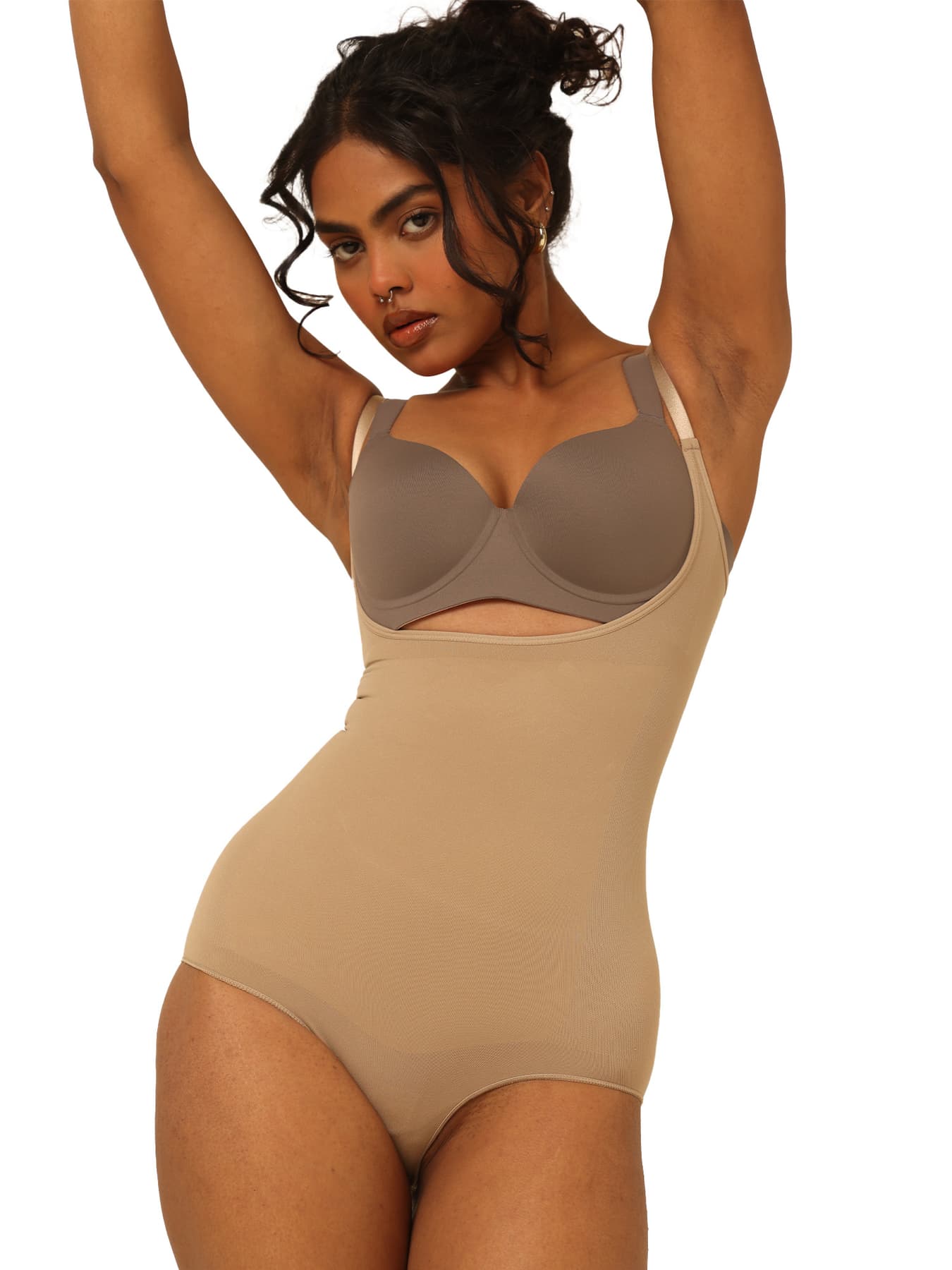 Women's Beige Solid Pull On Shapewear