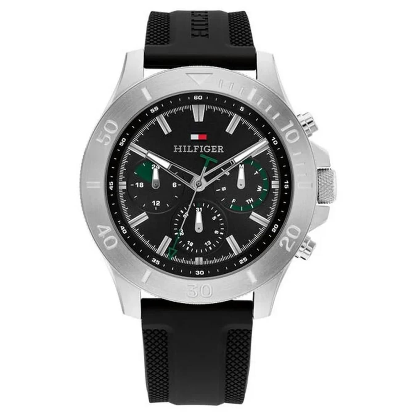 Men's Black Multifuction Stainless Steel & Silicone Strap Analog Watch