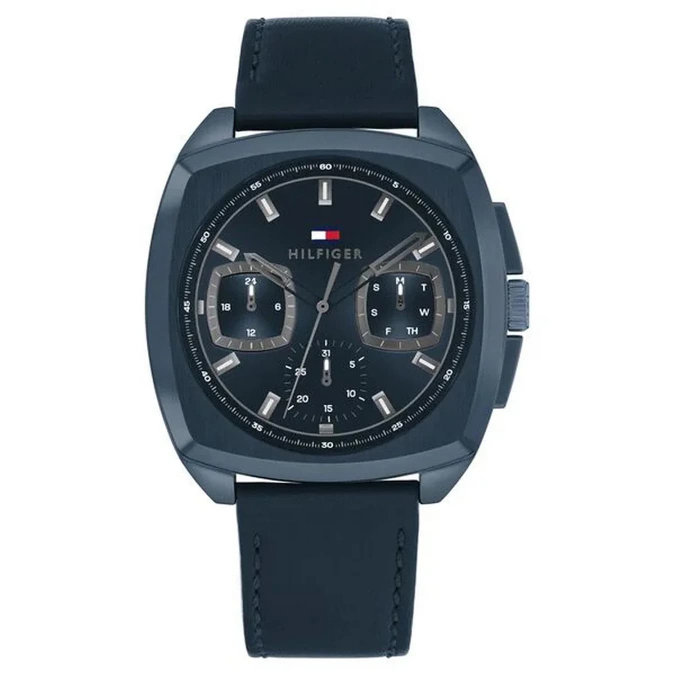 Men's Blue Multifuction Stainless Steel & Leather Strap Watch