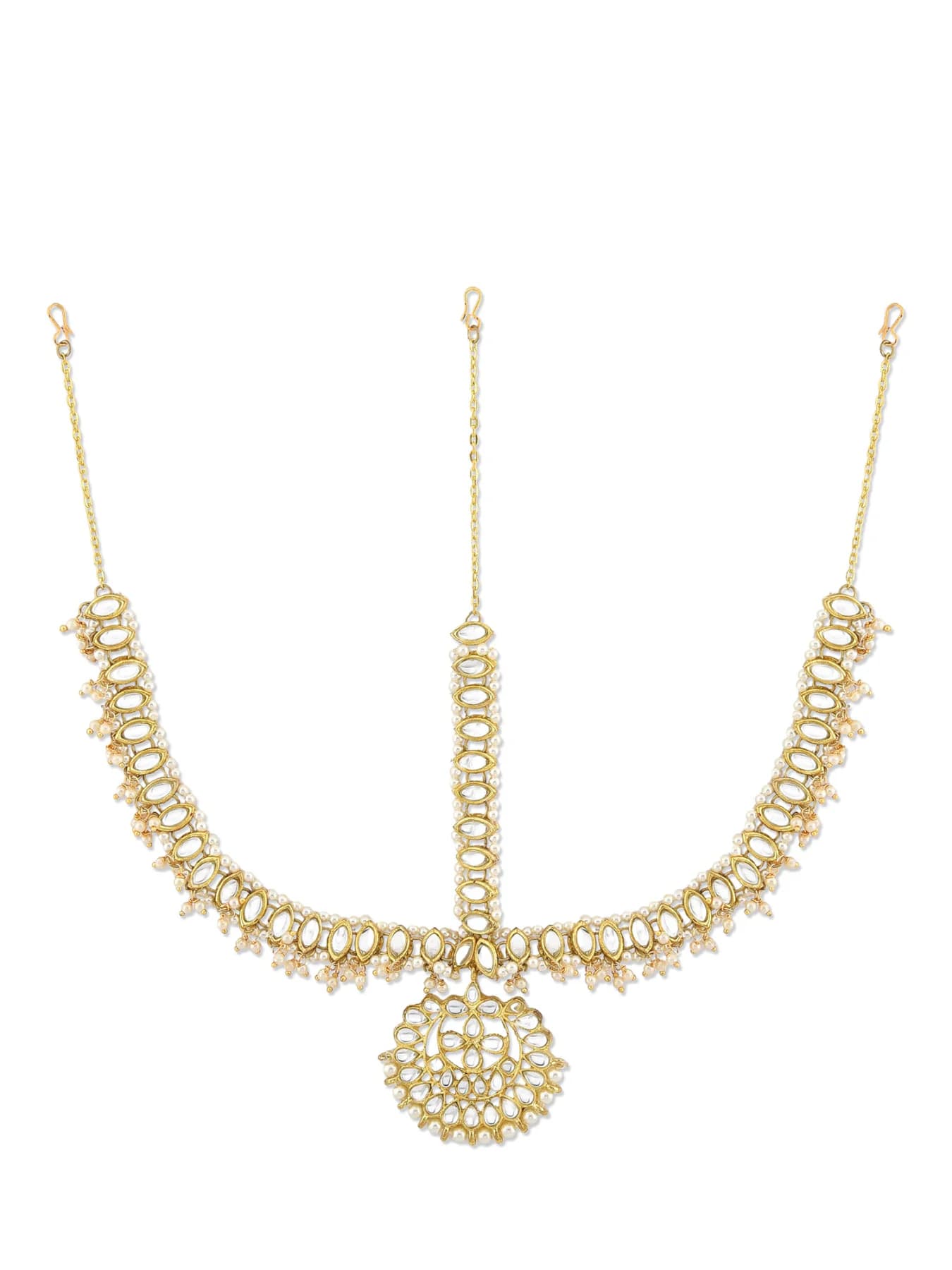 Women's Gold Tone Kundan Bridal MathaPatti Style Maangtikka