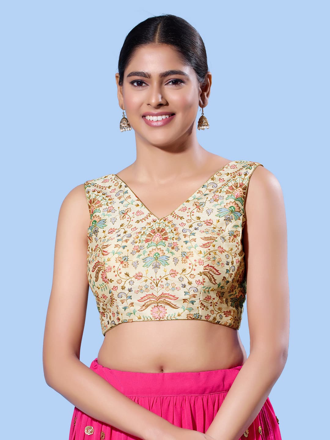 Women's Gold Festive Sequins Padded Saree Blouse