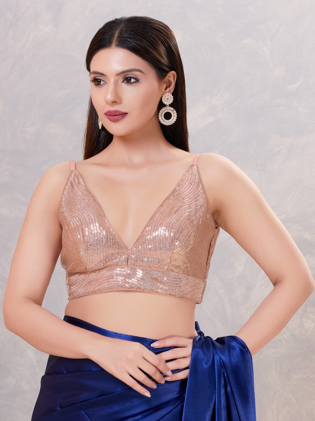 Women's Pink Festive Sequins Padded Saree Blouse