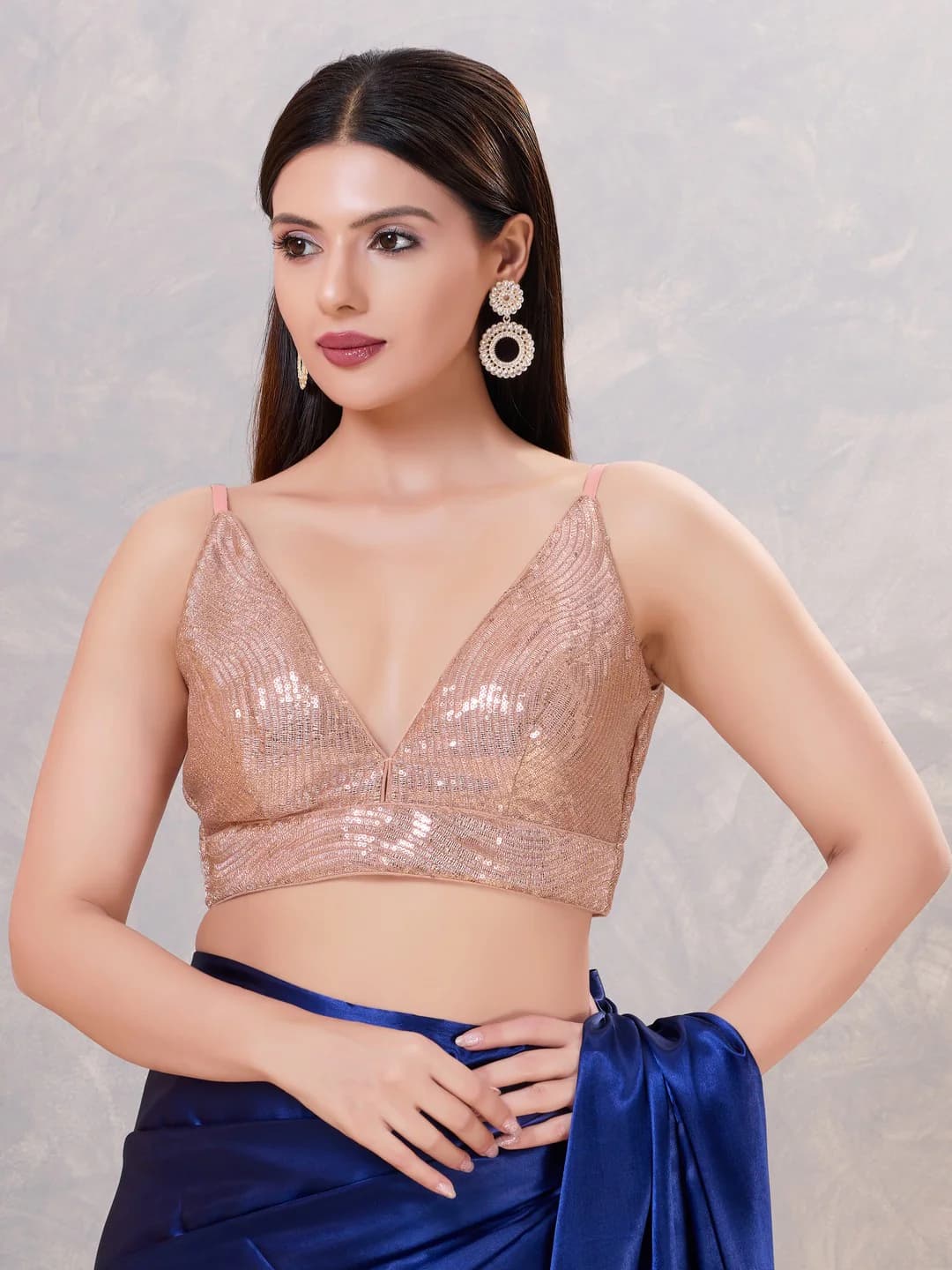 Women's Pink Festive Sequins Padded Saree Blouse