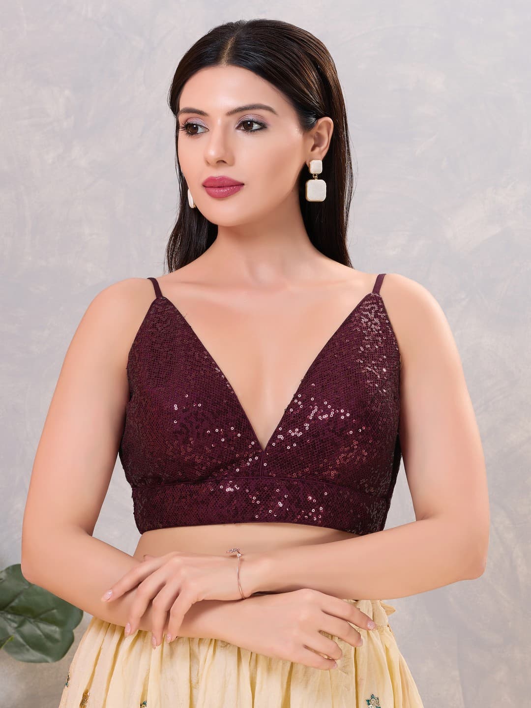 Women's Red Festive Sequins Padded Saree Blouse