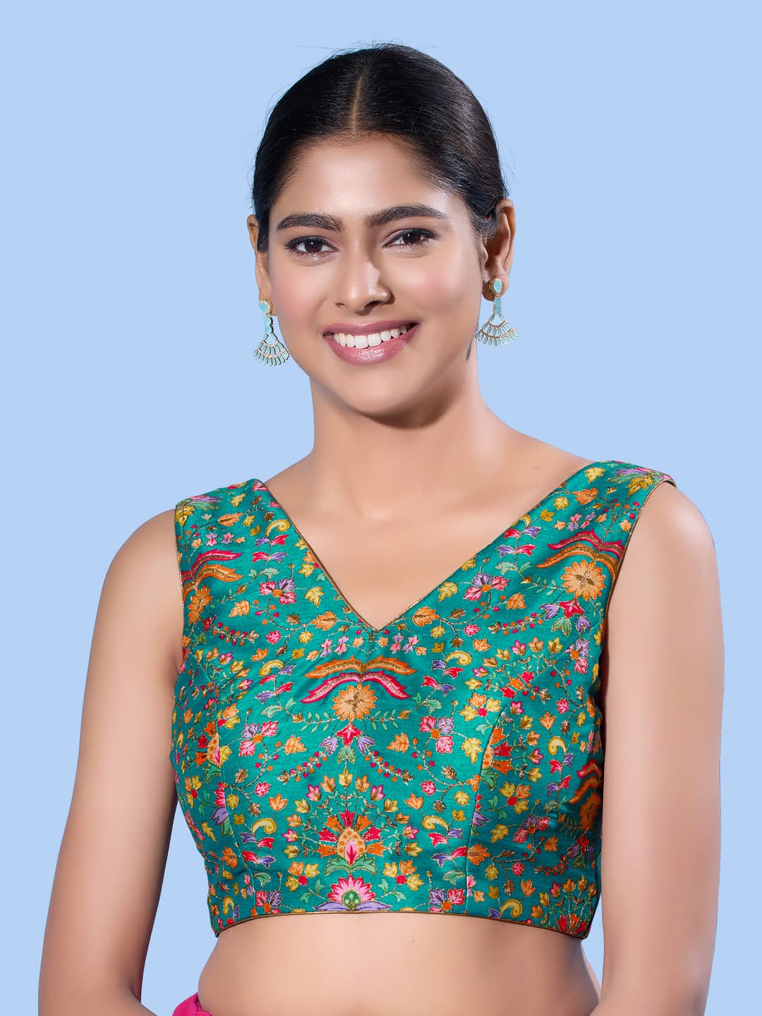 Women's Green Festive Sequins Padded Saree Blouse