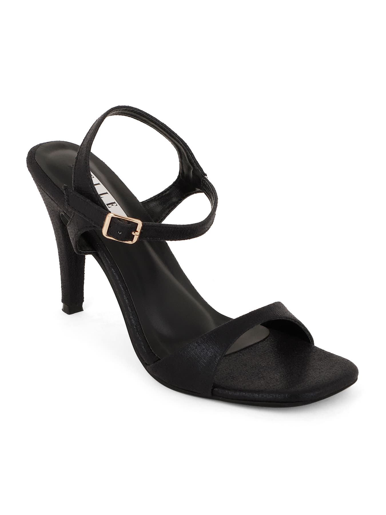 Women's Black High Heels Strappy Sandals with Ankle Strap