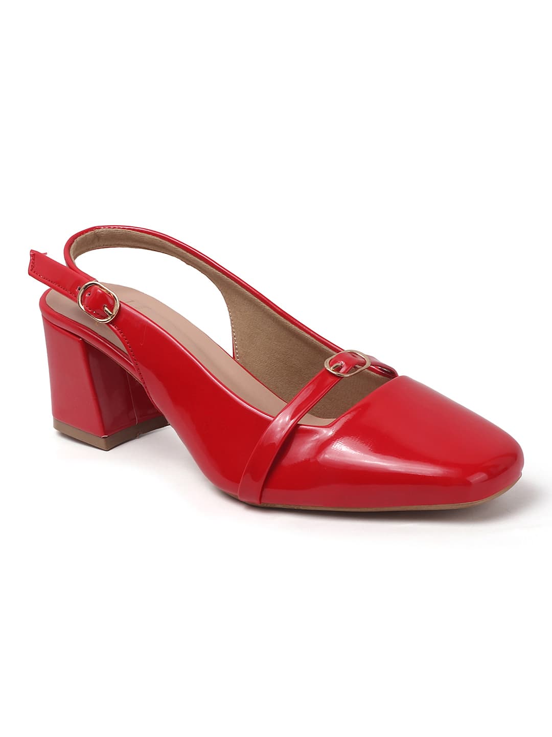 Women's Red Patent Block Heels Slingback Heels