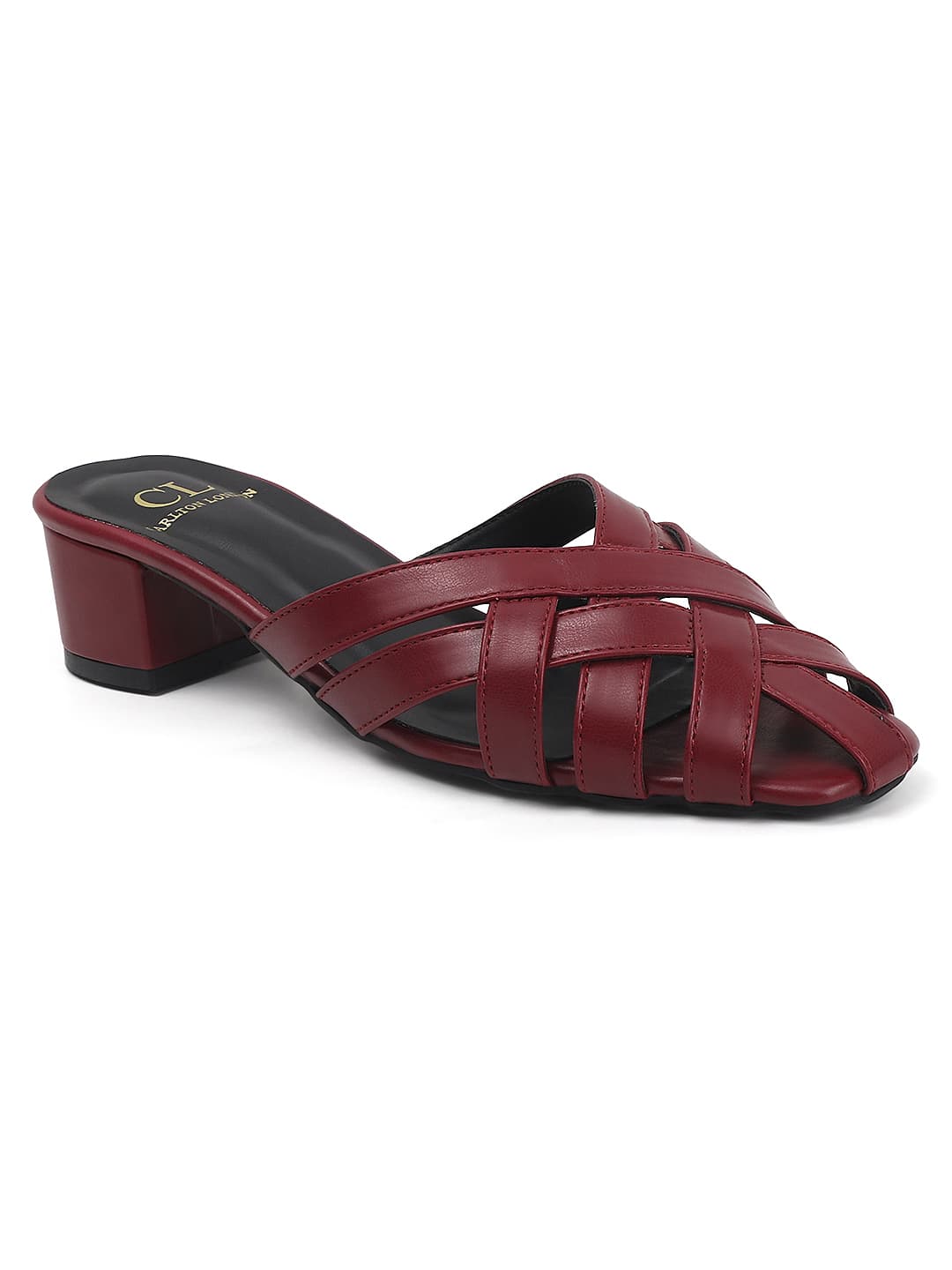 Women's Maroon Block Heels Sandals
