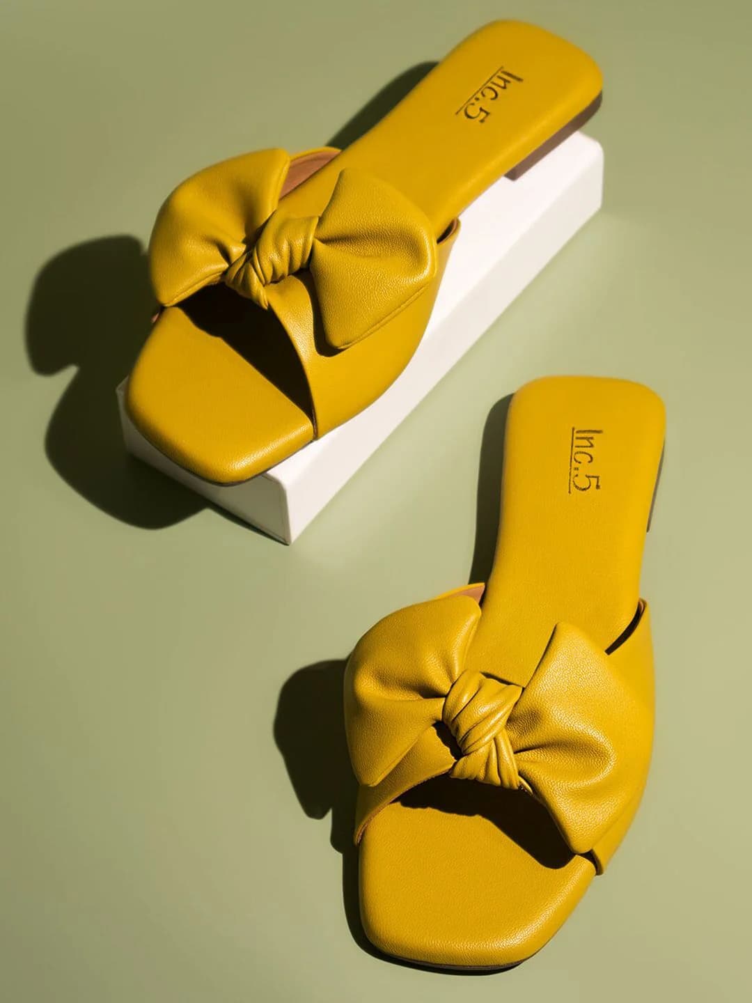 Women's Yellow Casual Synthetic Flat Slip-Ons Sandals
