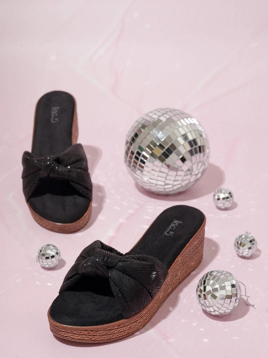 Women's Black Casual Synthetic Wedge Heel Mules Sandals