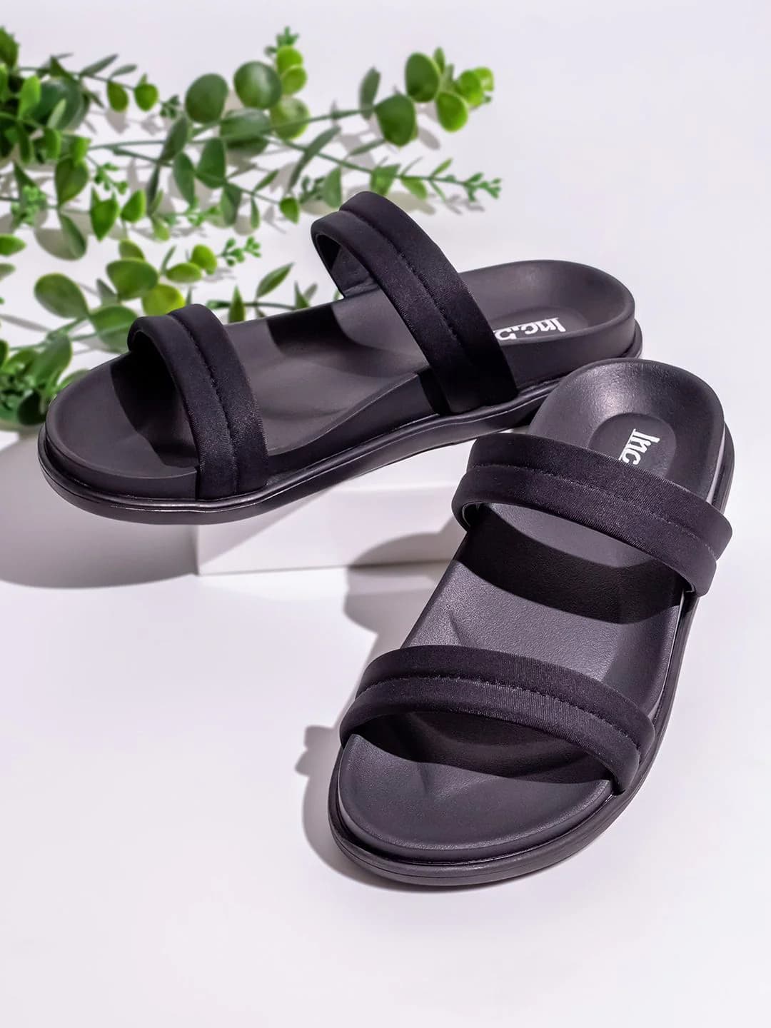 Women's Black Casual Synthetic Flat Slip-Ons Sandals