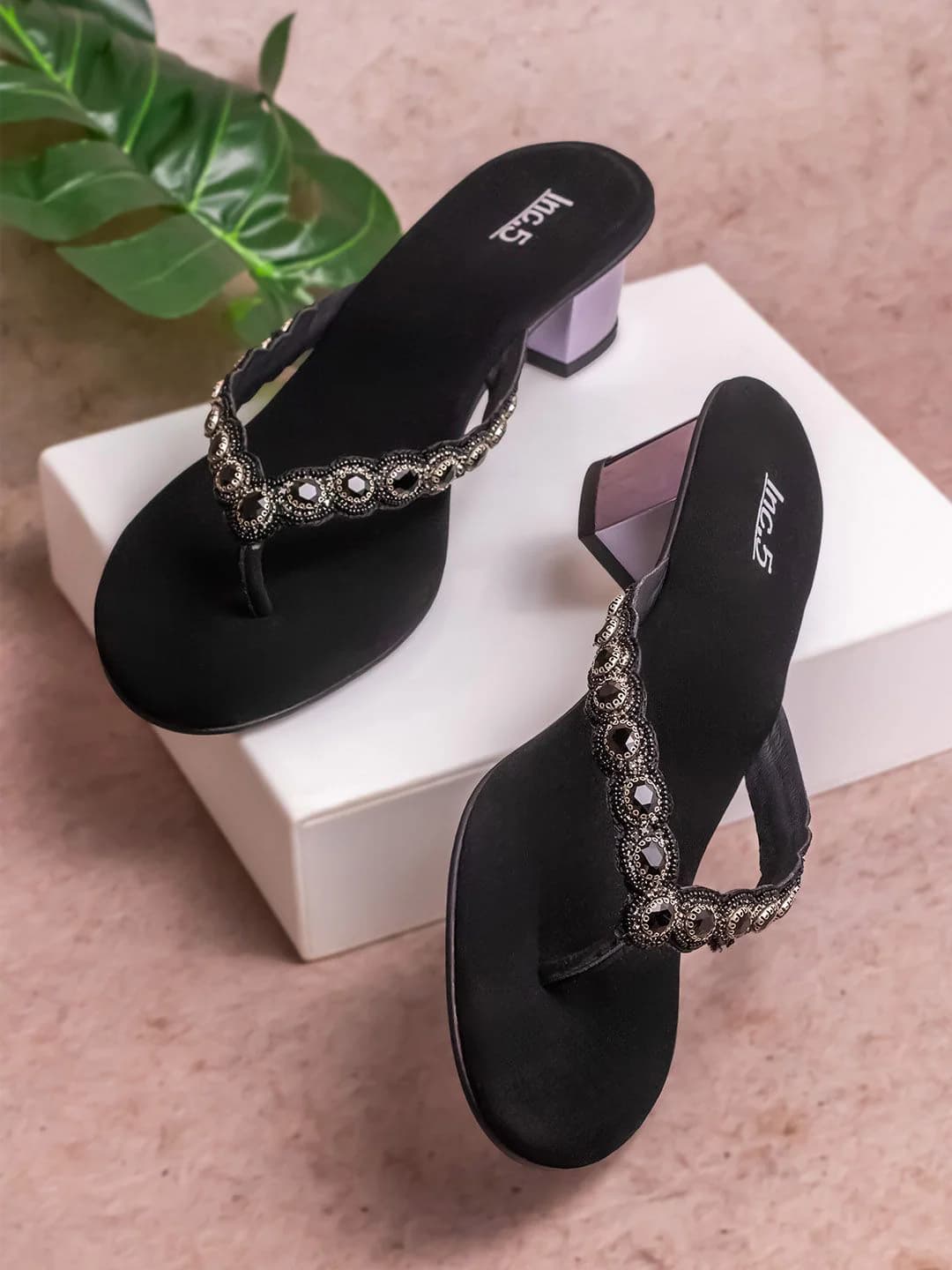 Women's Black Casual Synthetic Block Heel Slip-Ons Sandals