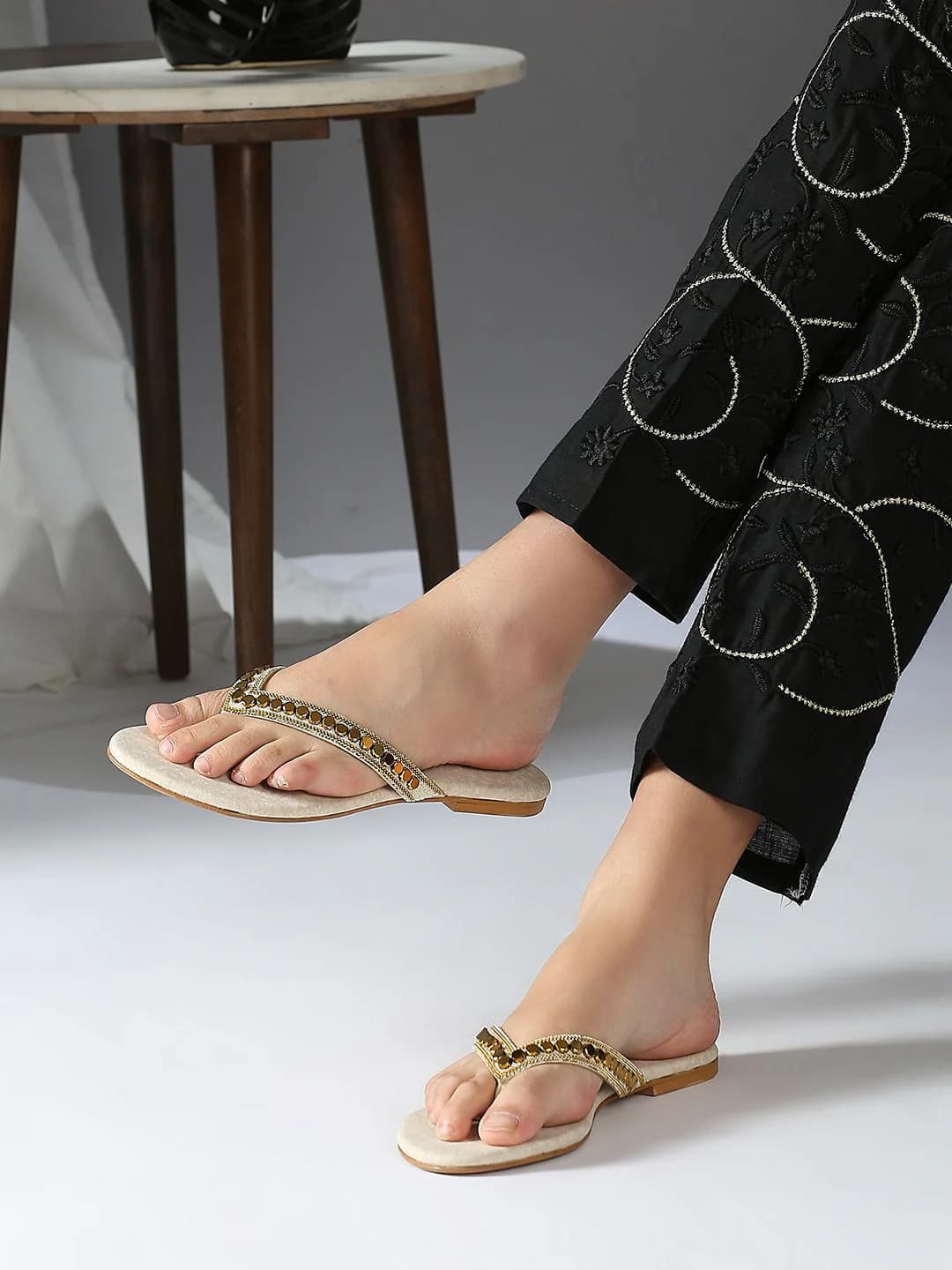 Women's Gold Casual Synthetic Flat Slip-Ons Sandals