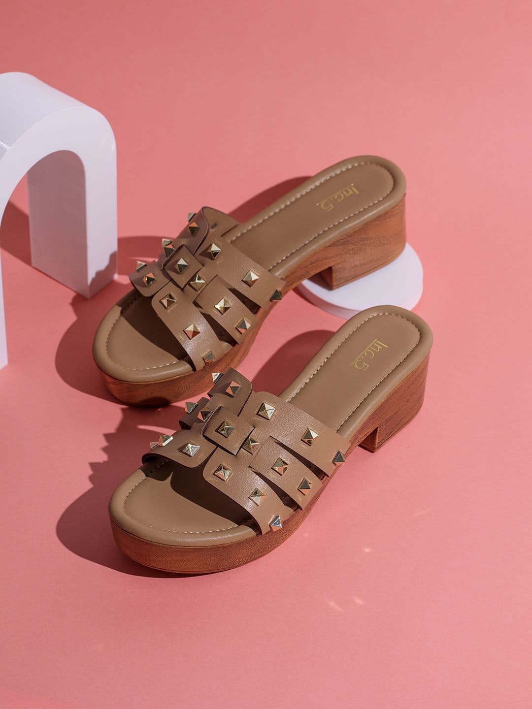 Women's Beige Casual Synthetic Block Heel Slip-Ons Sandals
