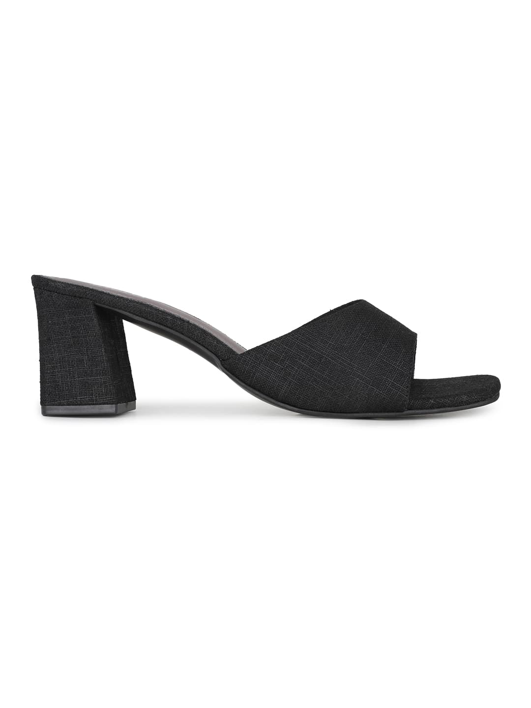Women's Black Casual Synthetic Block Heel Slip-Ons Sandals