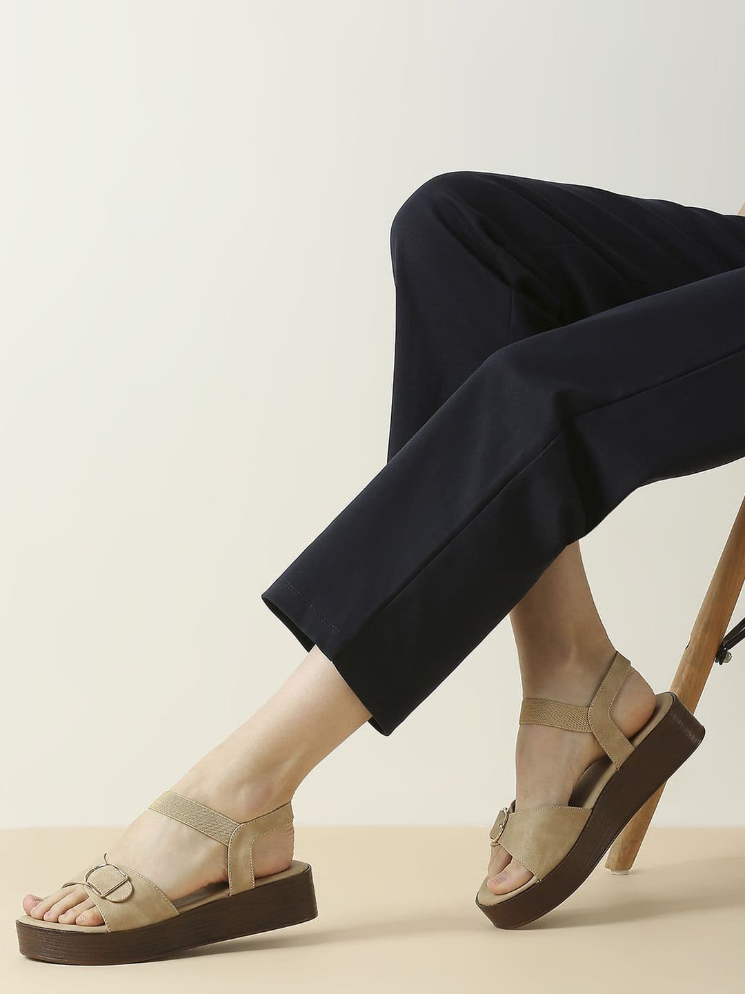 Women's Beige Casual Synthetic Wedge Heel Wedges Sandals