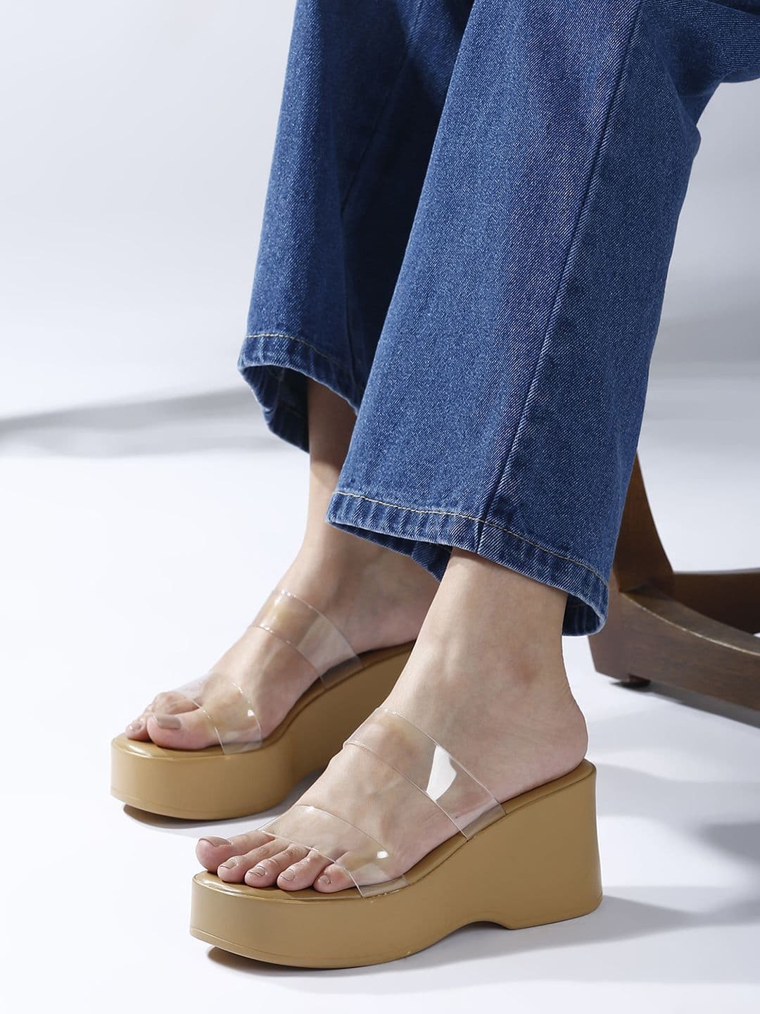 Women's Beige Casual Synthetic Wedge Heel Mules Sandals