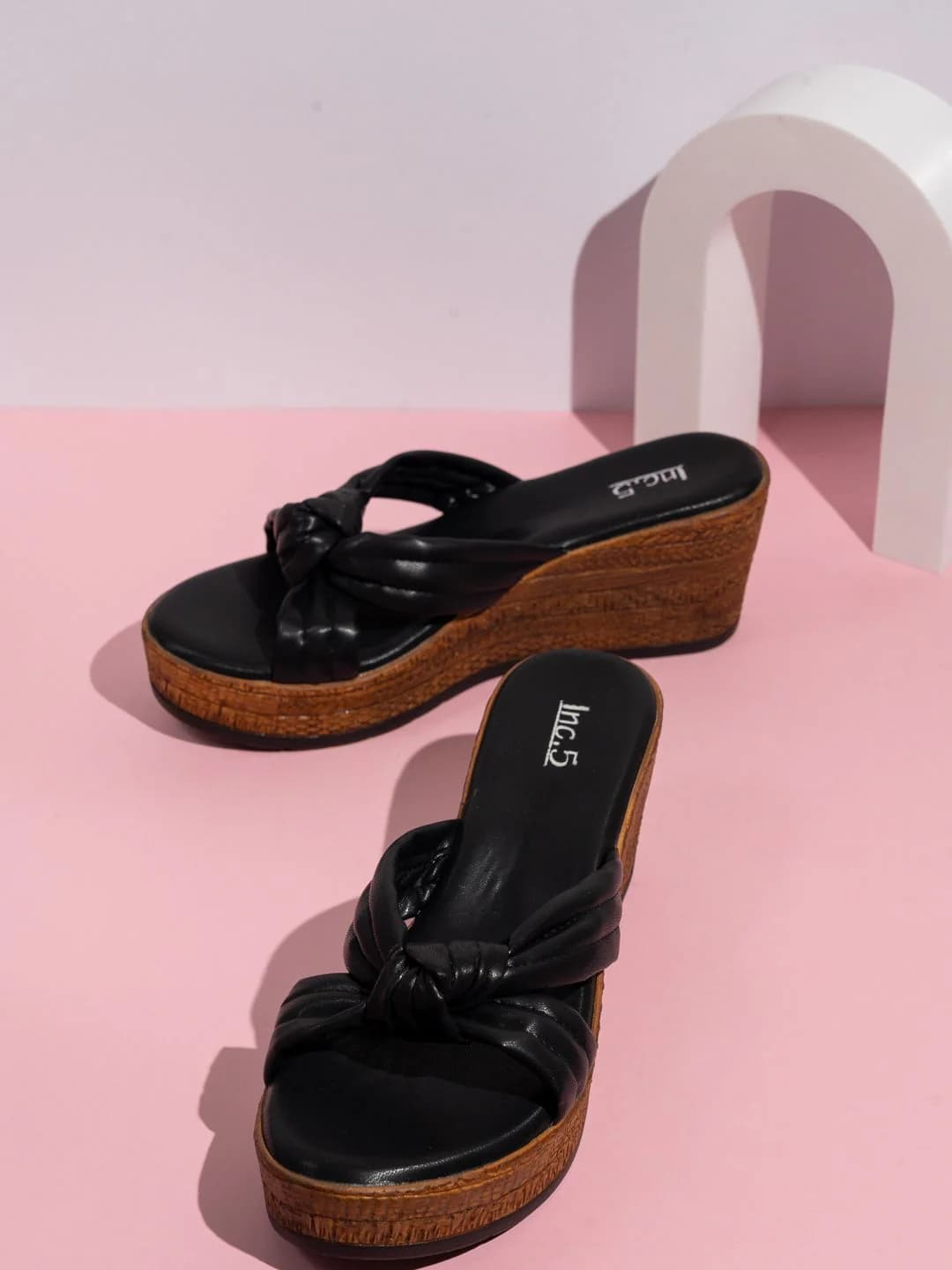 Women's Black Casual Synthetic Wedge Heel Wedges Sandals