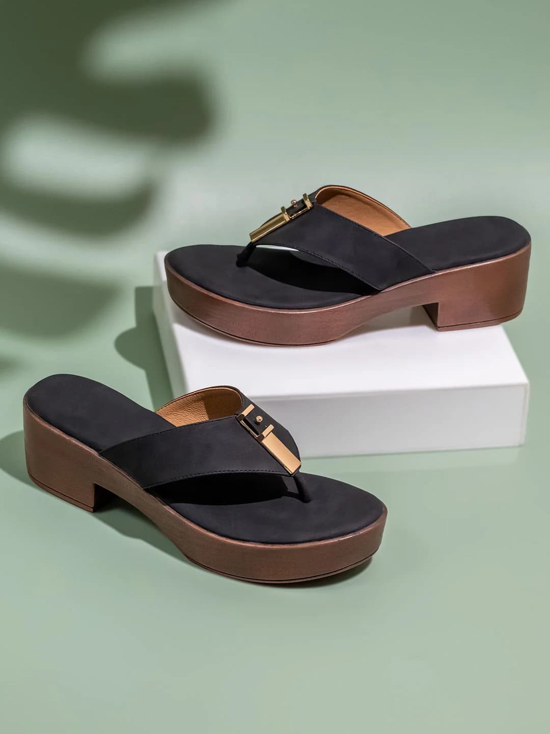 Women's Black Casual Synthetic Platform Heel Platforms Sandals