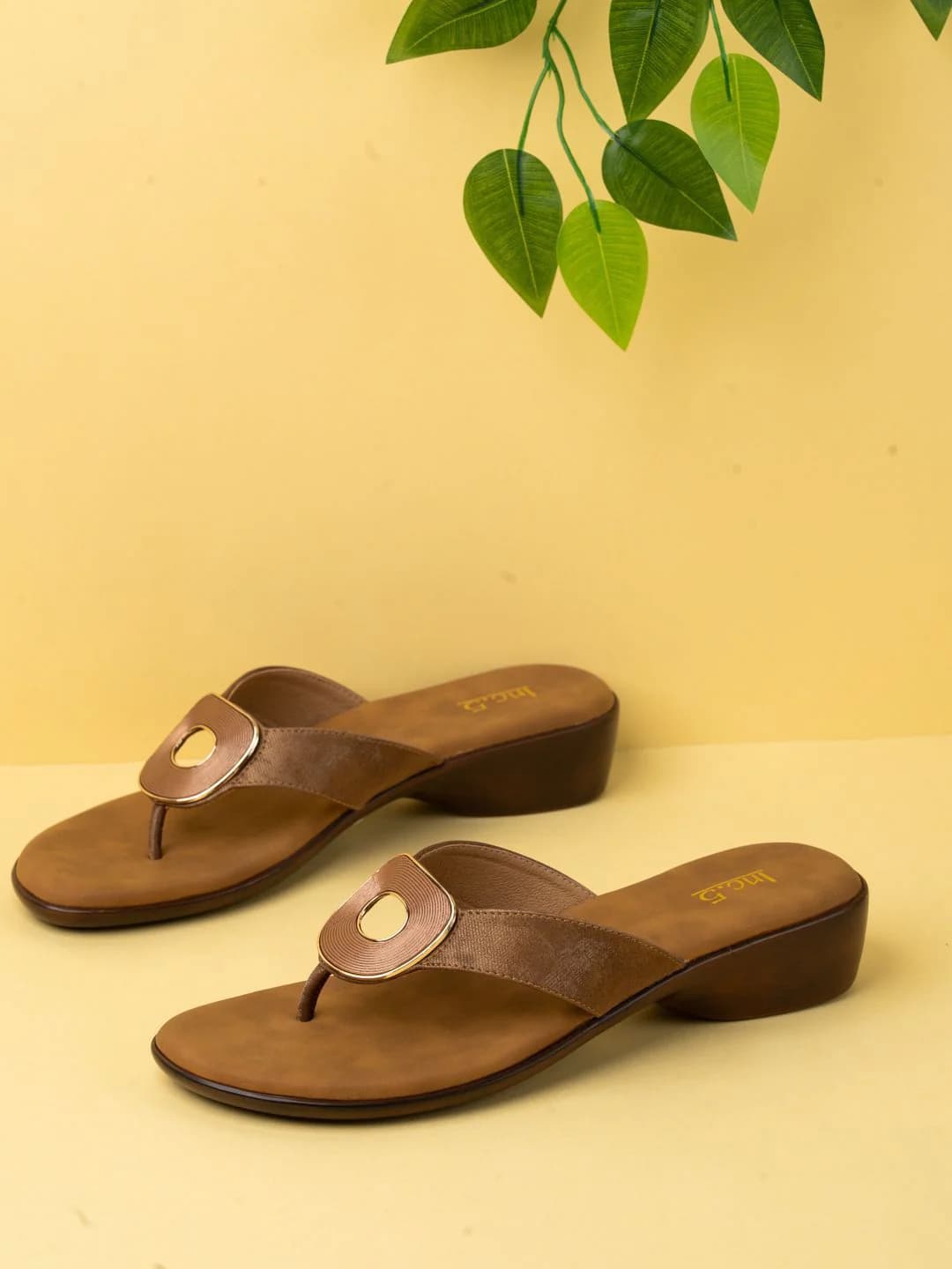 Women's Tan Casual Synthetic Block Heel Slip-Ons Sandals