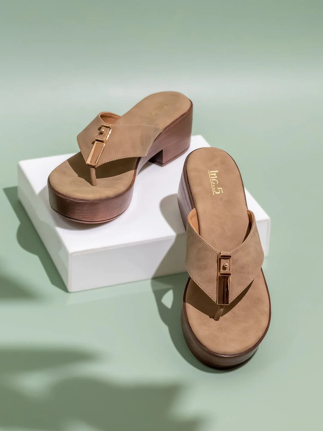 Women's Beige Casual Synthetic Platform Heel Platforms Sandals