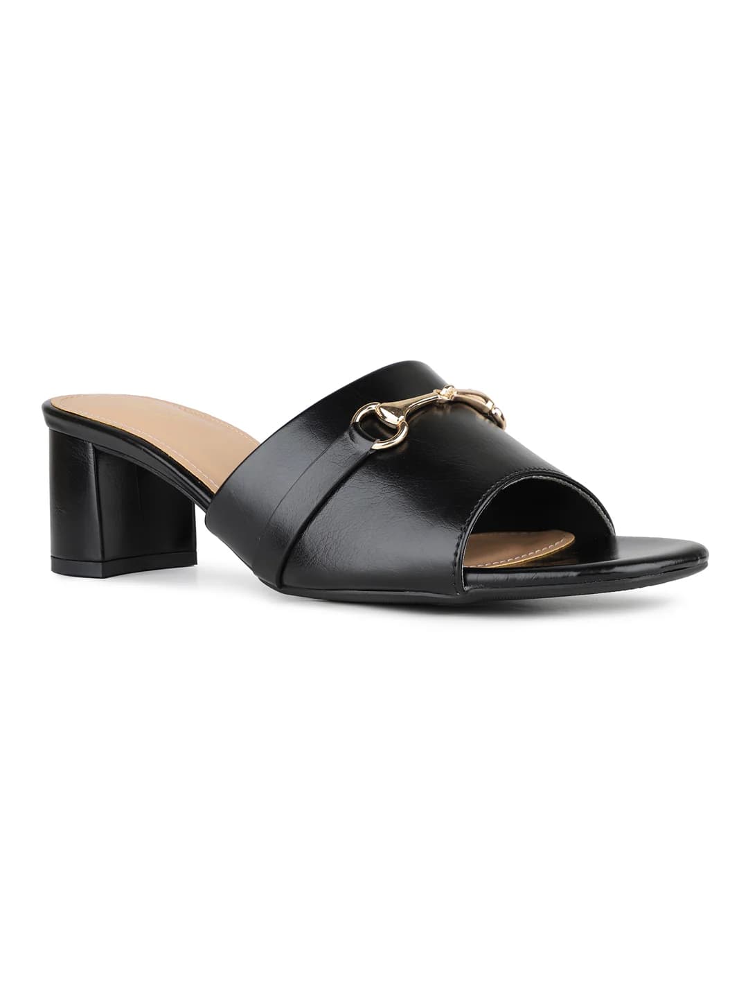 Women's Black Casual Synthetic Block Heel Slip-Ons Sandals
