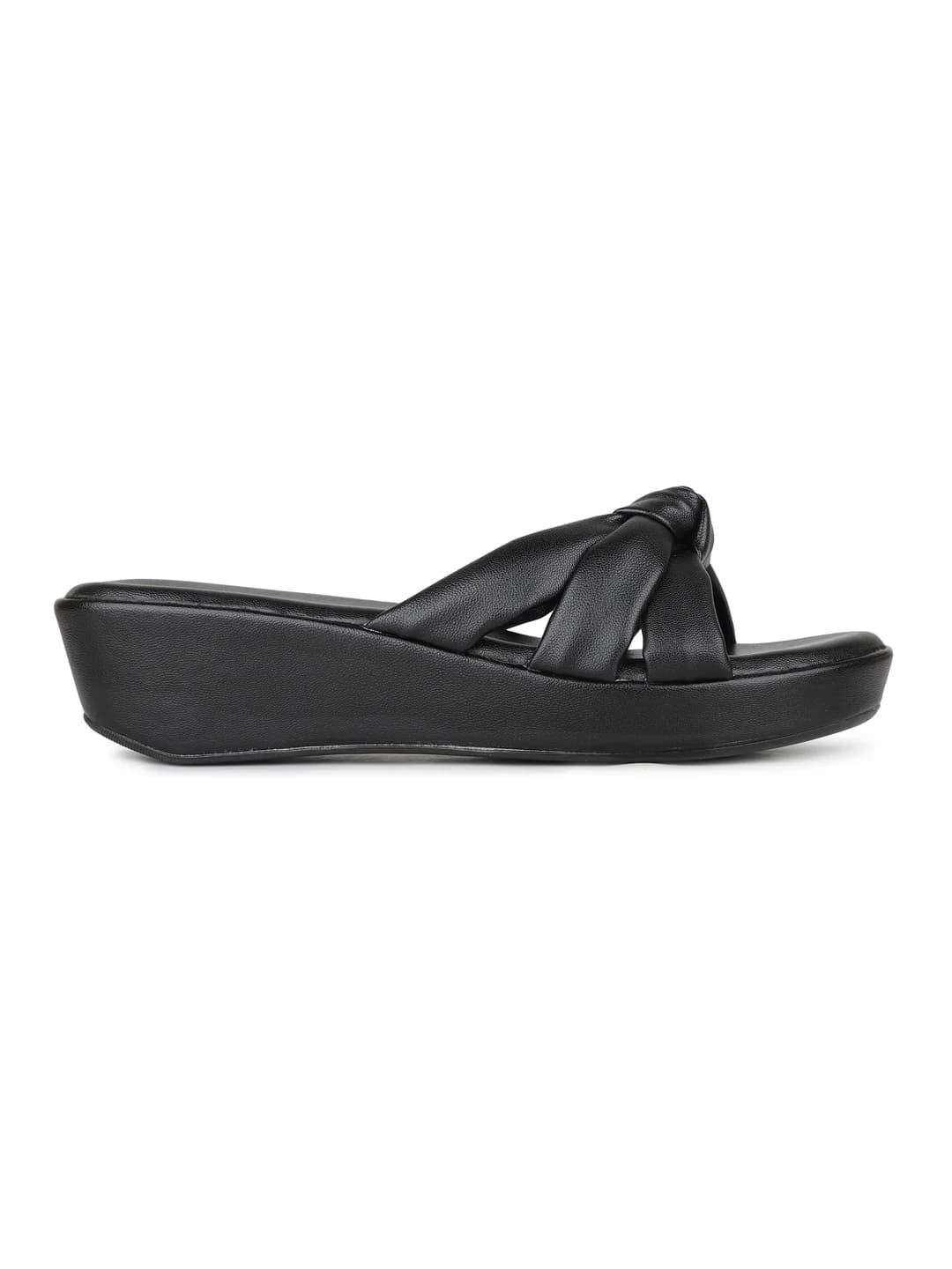Women's Black Casual Synthetic Wedge Heel Slip-Ons Sandals