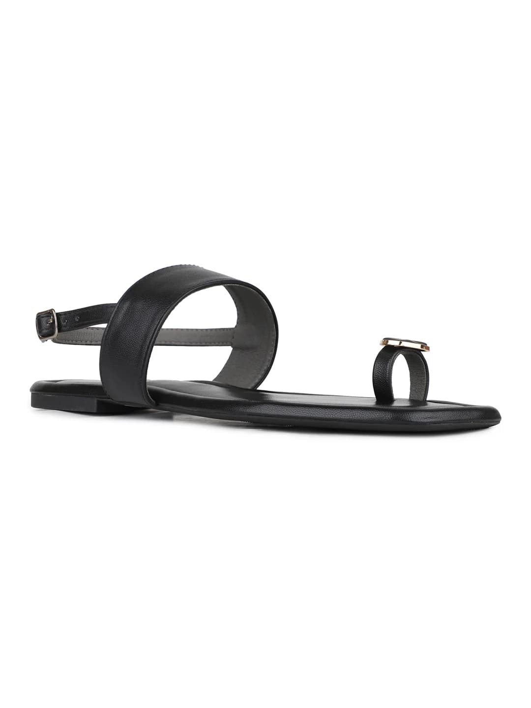 Women's Black Casual Synthetic Flat Slip-Ons Sandals