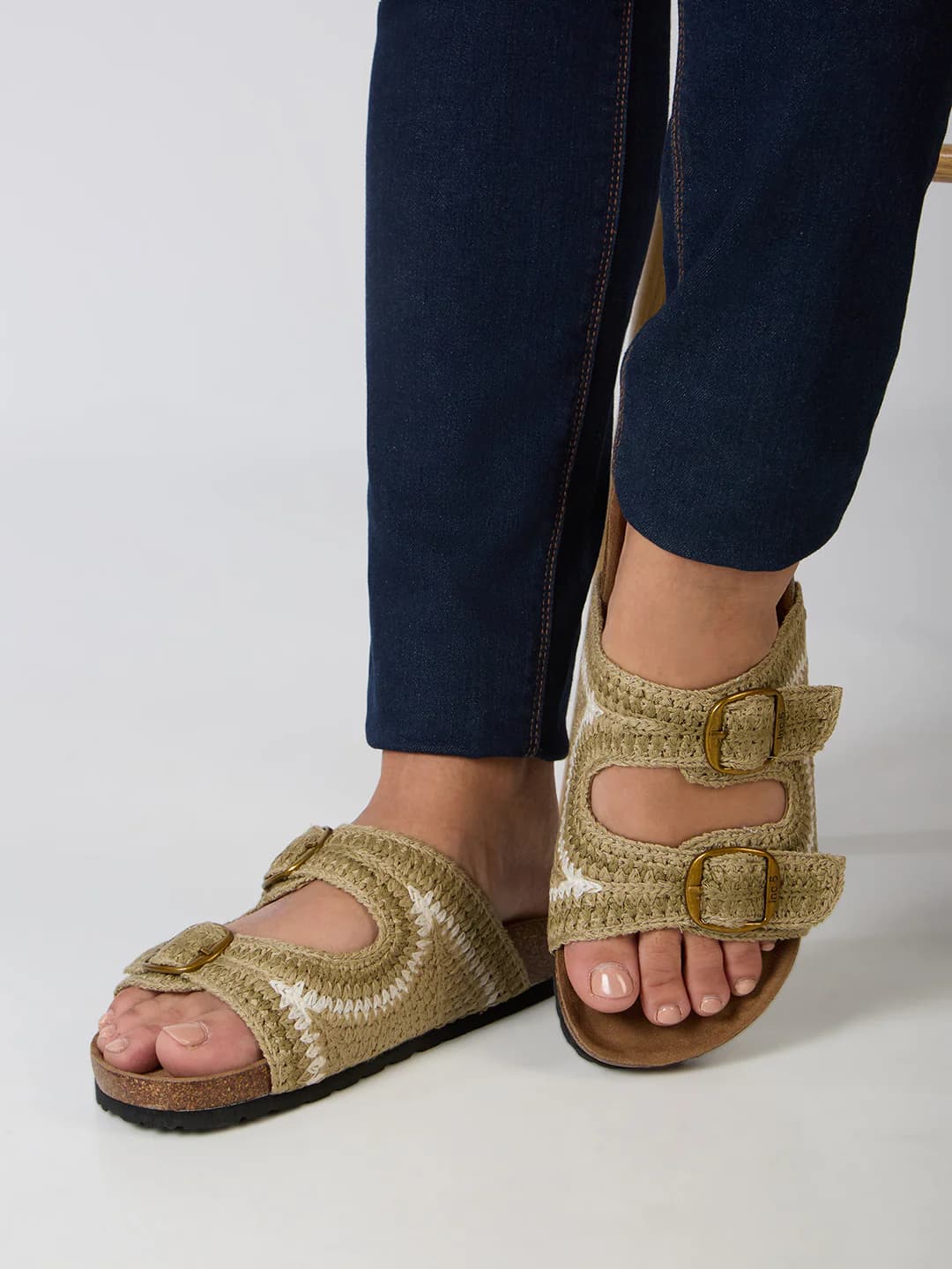 Women's Green Casual Synthetic Flat Slip-Ons Sandals