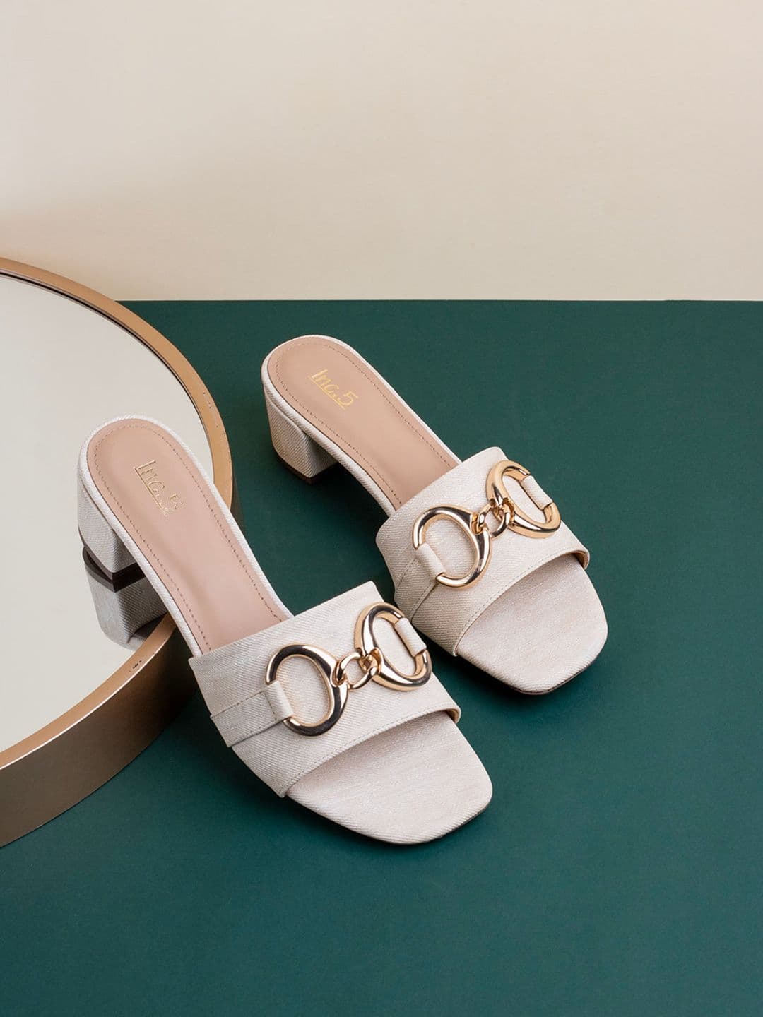 Women's Cream Casual Synthetic Block Heel Slip-Ons Sandals