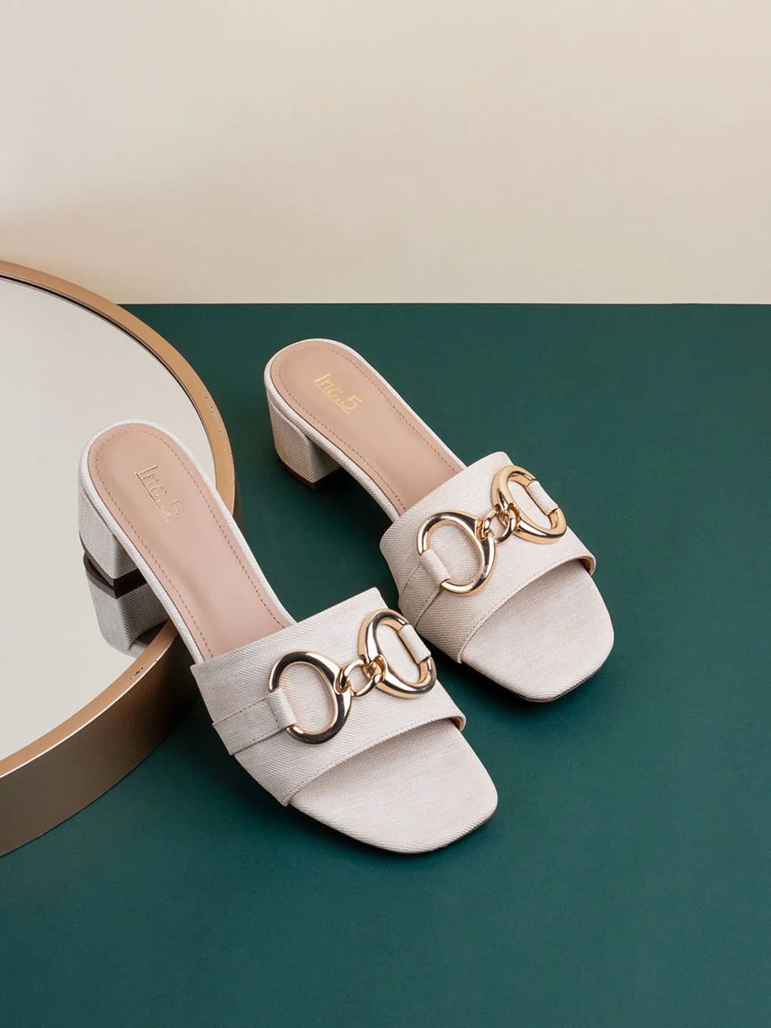Women's Cream Casual Synthetic Block Heel Slip-Ons Sandals