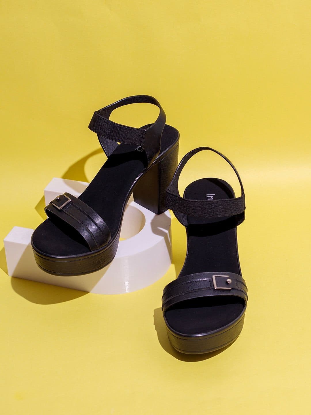 Women's Black Casual Synthetic Platform Heel Platforms Sandals