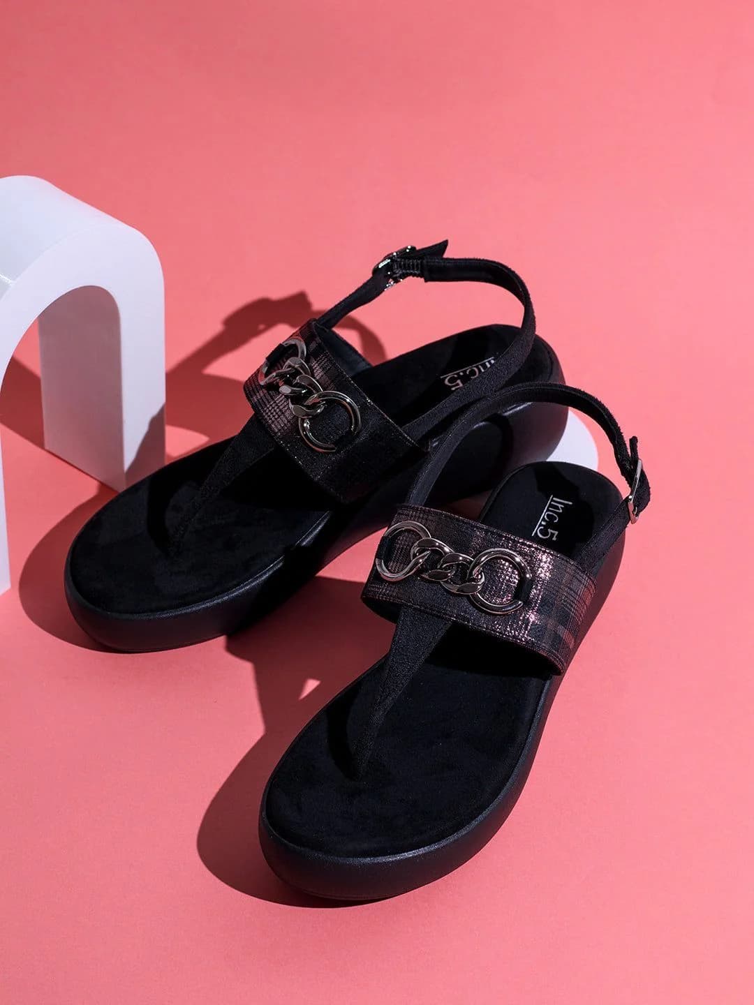 Women's Black Casual Synthetic Wedge Heel Wedges Sandals