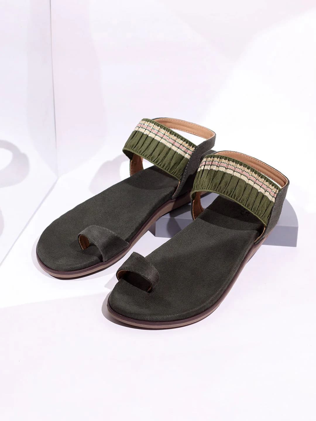 Women's Green Casual Synthetic Flat Slip-Ons Sandals