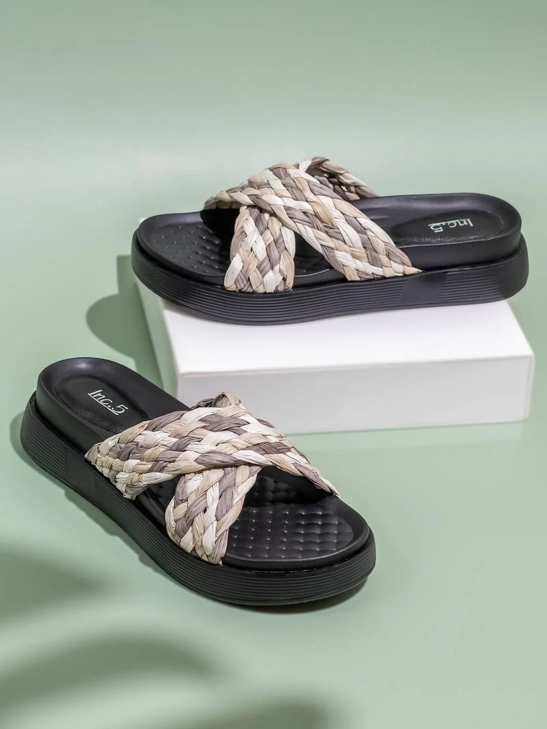 Women's Black Casual Synthetic Flat Slip-Ons Sandals