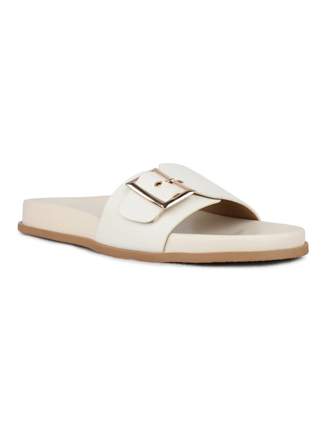Women's Cream Casual Synthetic Flat Slip-Ons Sandals
