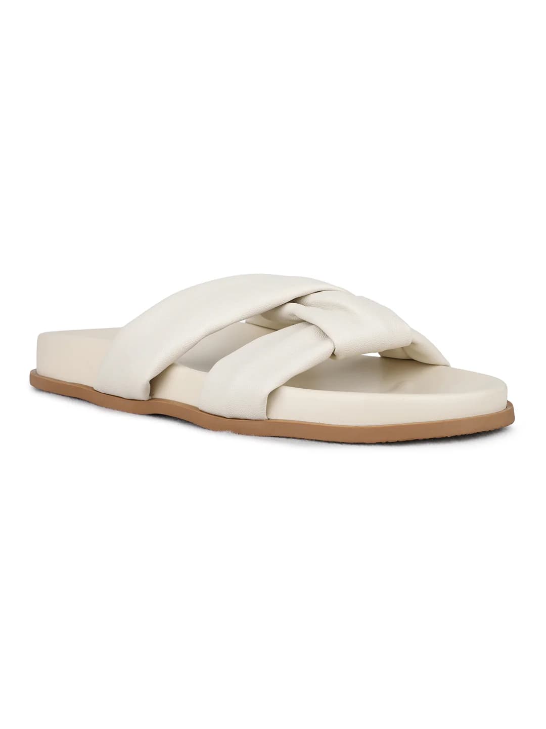 Women's Cream Casual Synthetic Flat Slip-Ons Sandals