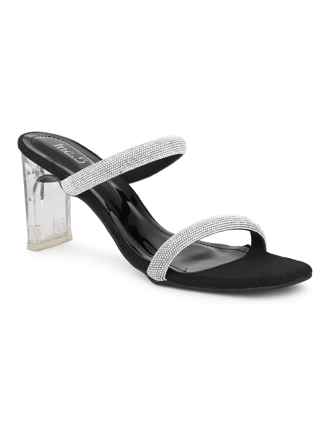 Women's Black Casual Synthetic Block Heel Slip-Ons Sandals