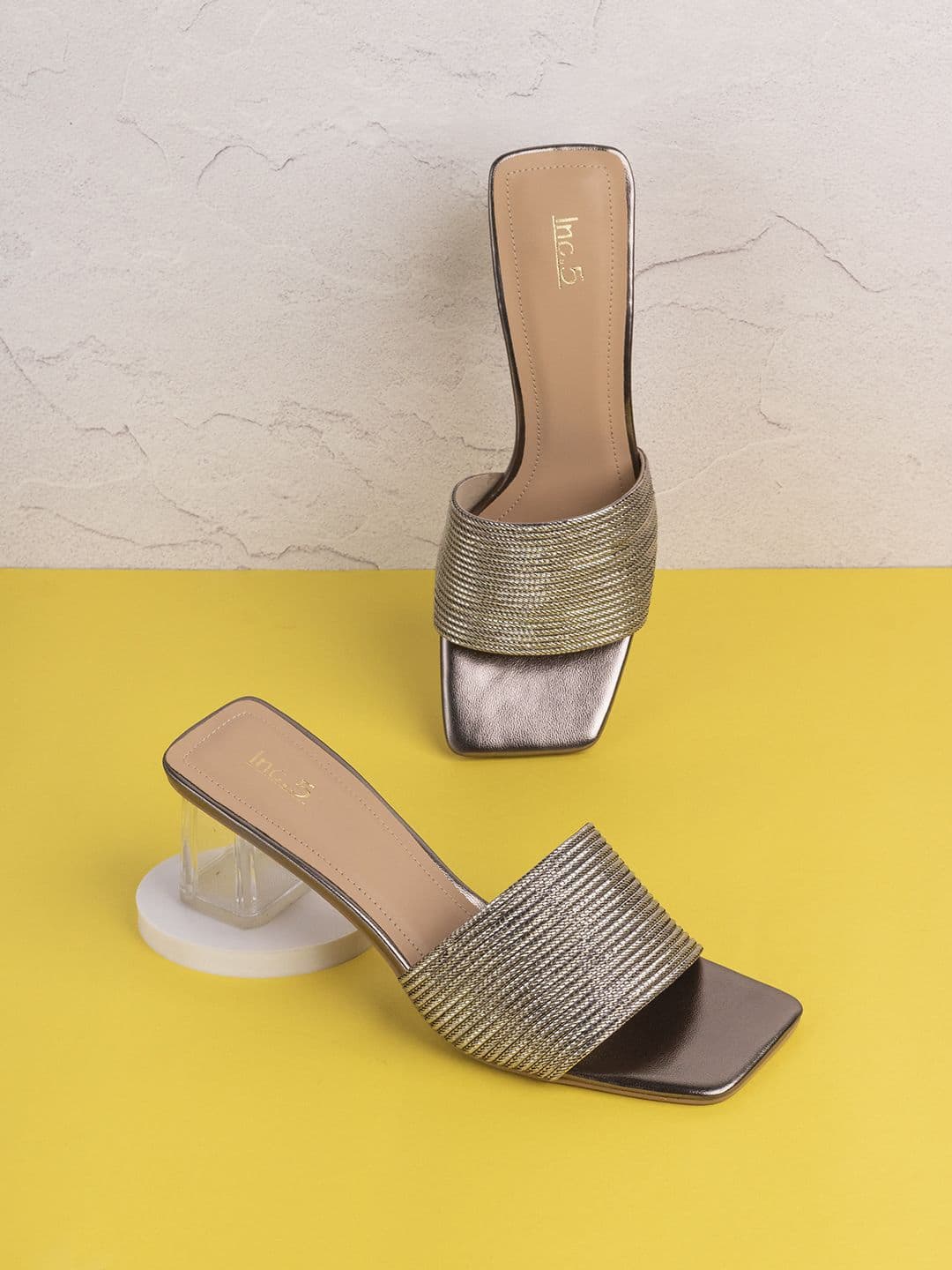 Women's Pewter Casual Synthetic Block Heel Slip-Ons Sandals