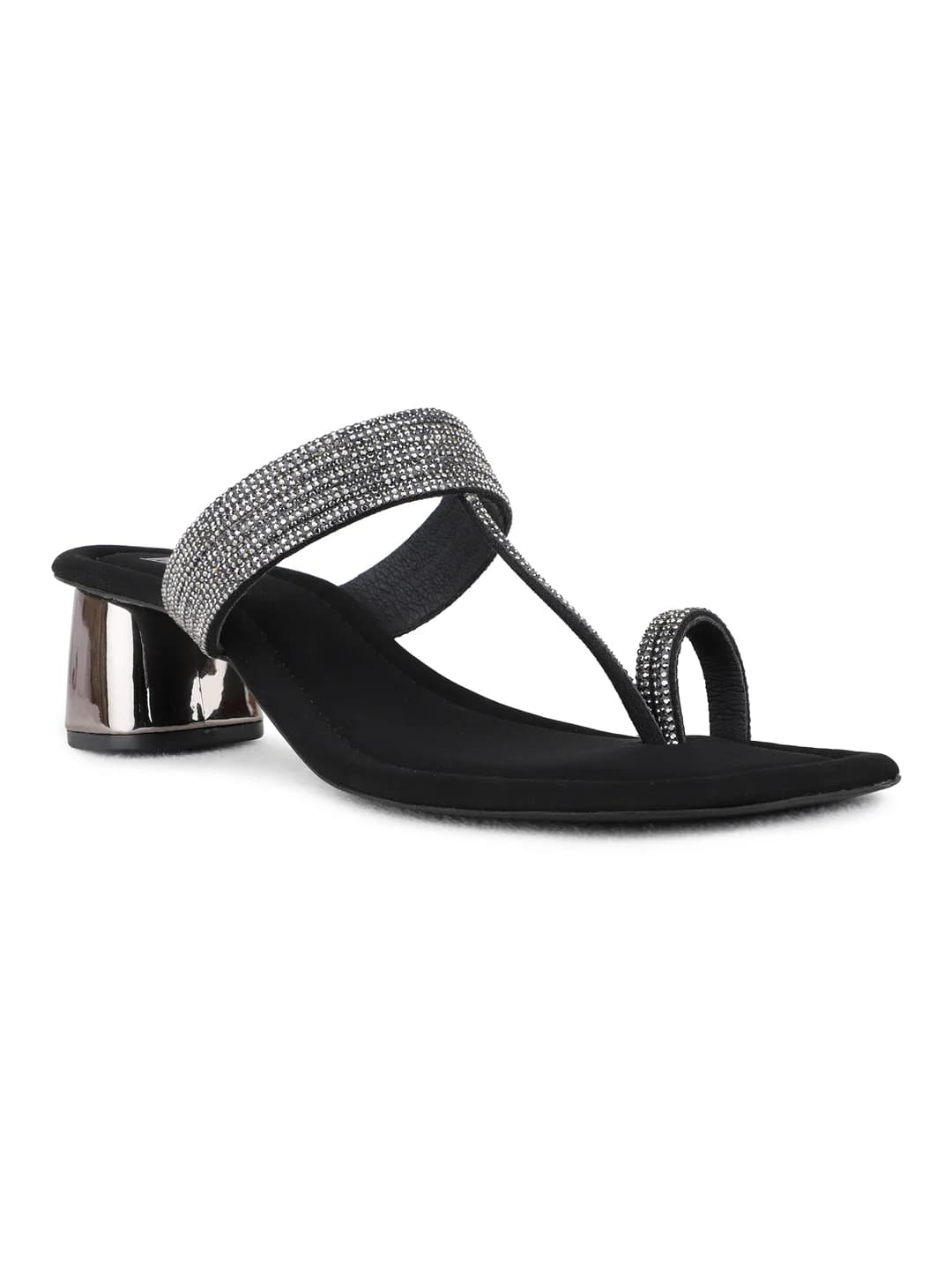 Women's Black Casual Synthetic Block Heel Slip-Ons Sandals