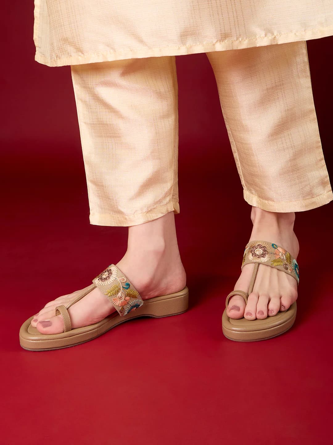 Women's Beige Casual Synthetic Flat Slip-Ons Sandals