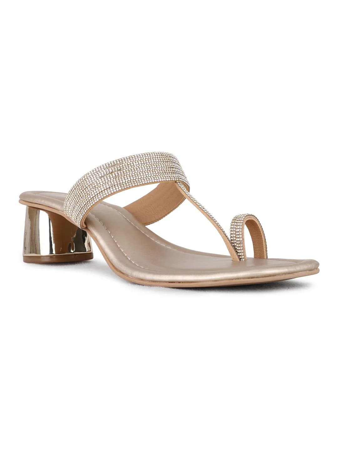 Women's Gold Casual Synthetic Block Heel Slip-Ons Sandals