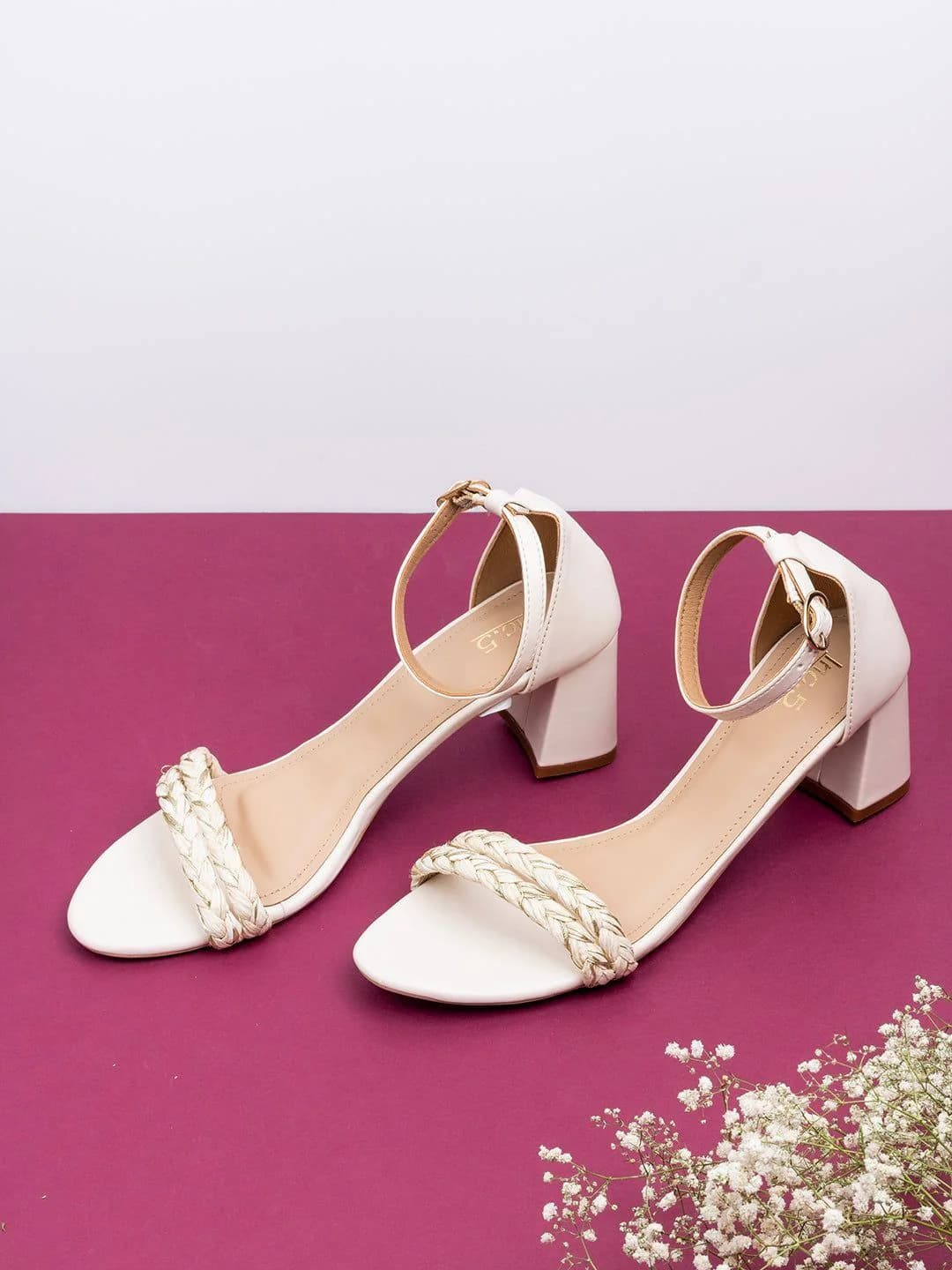 Women's Cream Casual Synthetic Block Heel Slip-Ons Sandals