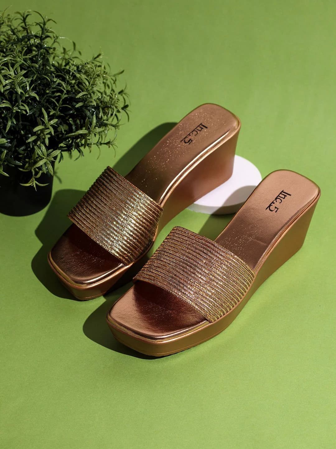 Women's Rose Gold Casual Synthetic Wedge Heel Wedges Sandals
