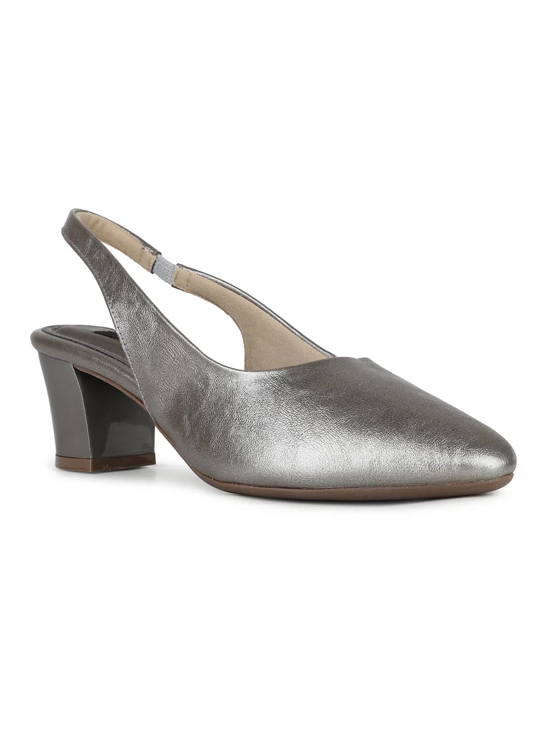Women's Pewter Casual Synthetic Block Heel Mules