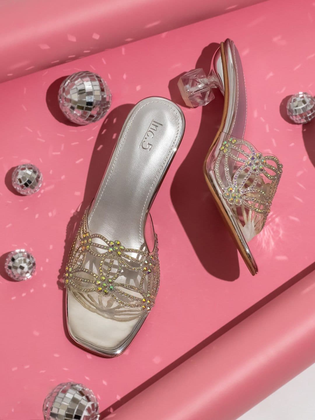 Women's Silver Casual Synthetic Kitten Heel Slip-Ons Sandals